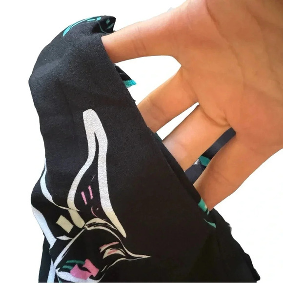 Halogen Black Green Floral Faux Wrap Maxi Dress Slit Short Sleeve Sz XS - Picture 7 of 10